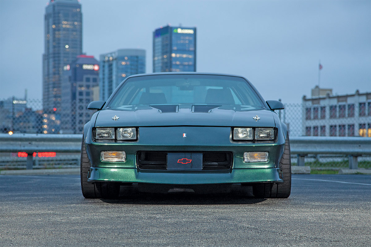 Jay Hahn's homebuilt iroc grill view with skyline in the back