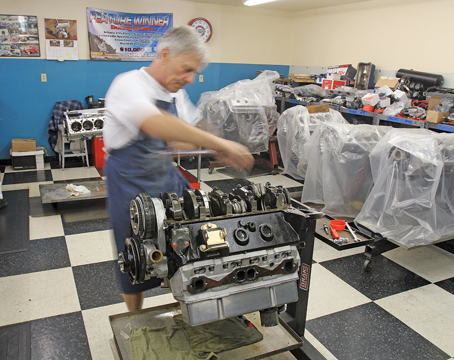 Shaver’s Keith Chrisco performing the engine disassembly and reassembly work