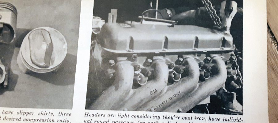 close-up from the Hot Rod exposé of the exhaust manifolds on Charlie's car
