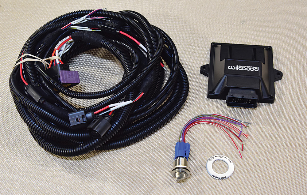 Wilwood full wiring harness, EPB control unit (ECU), switch connector, and faceplate