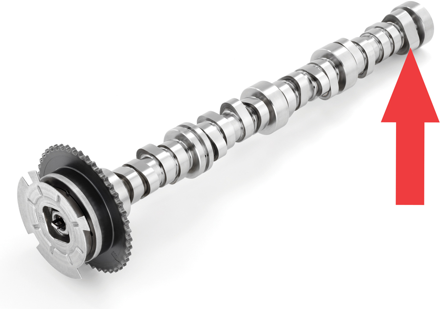 LT camshafts with red arrow