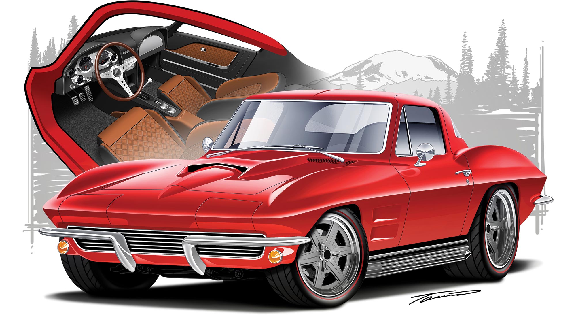 1964 corvette drawing showing exterior and interior