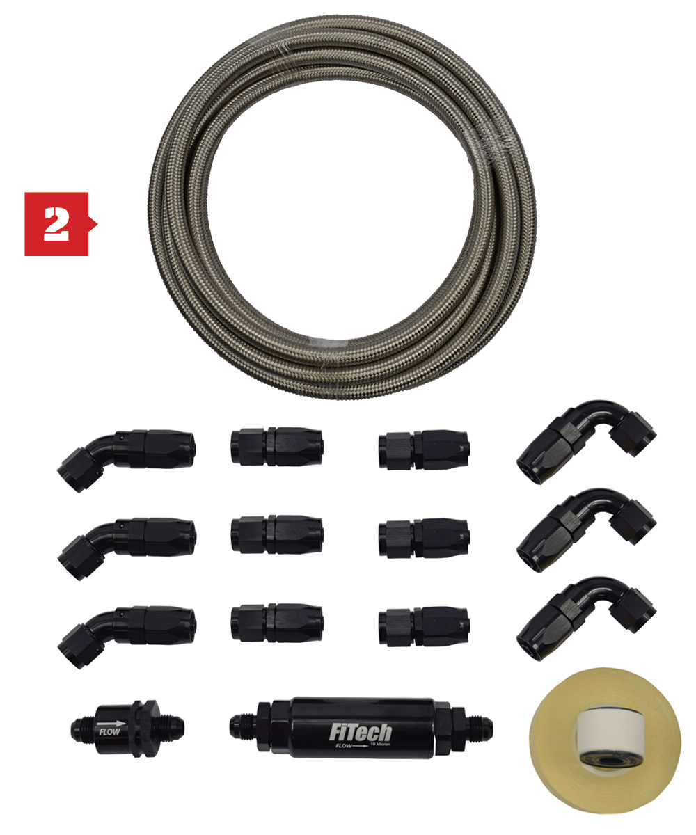 Fitech Go-Fuel hose kit pieces laid out