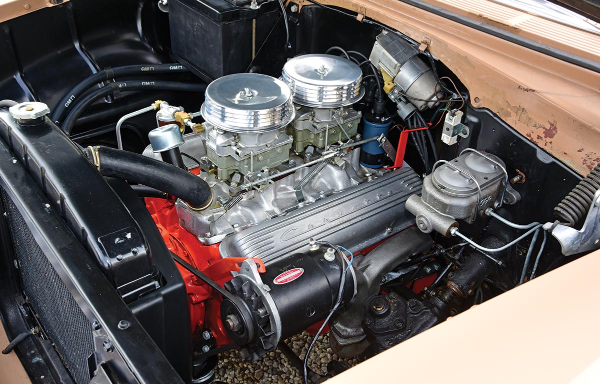 1955 chevy 210 engine view under the hood