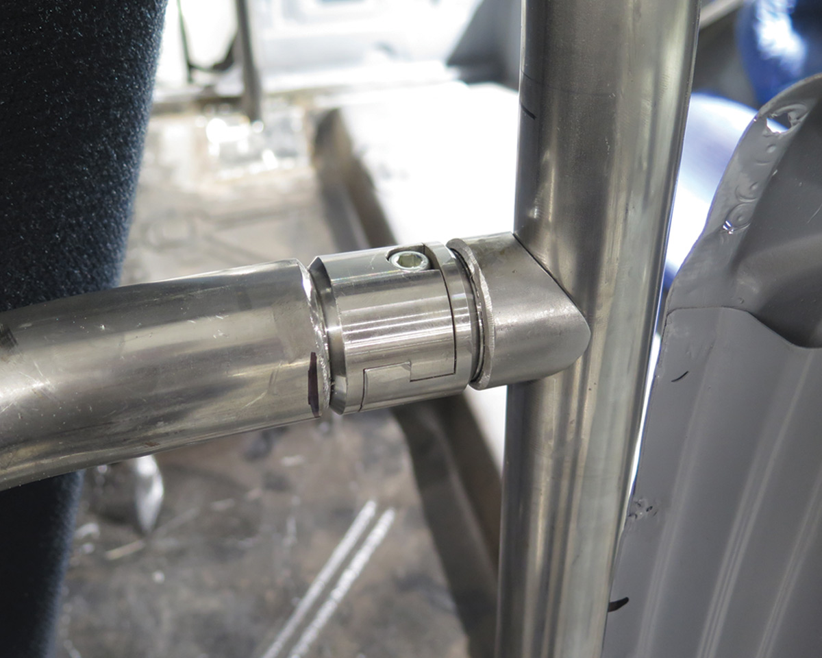 view of upper door bar tube connector installed and ready for welding