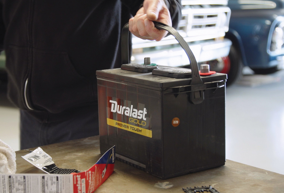 16: For the starting power we needed, Scudellari installed a Duralast Gold group 24 size battery (PN 24-DLG)