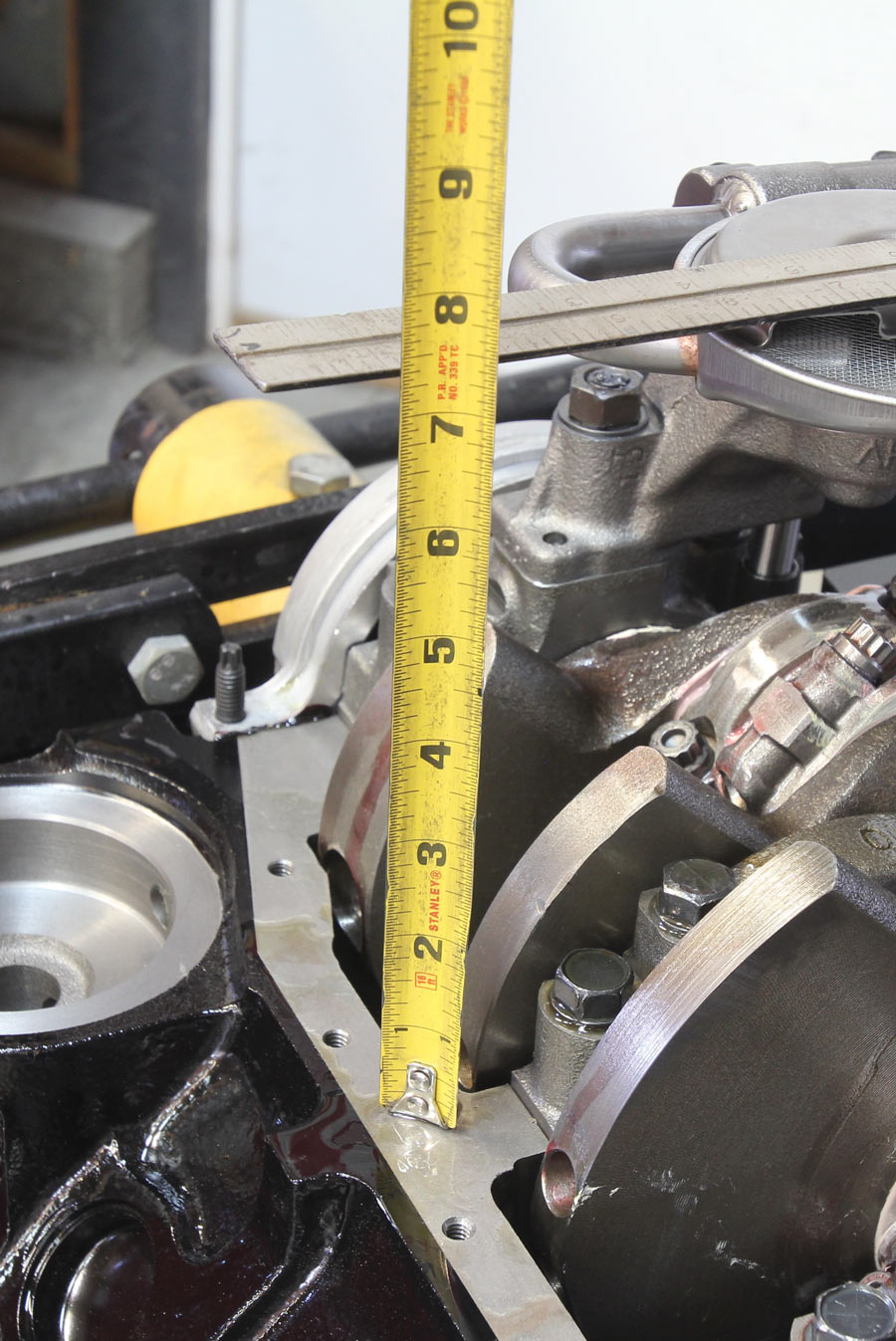 while the pump is 7³/8 inches from the rail to the bottom of the oil pump’s pickup, well within the recommended 1/4- to ³/8-inch spec