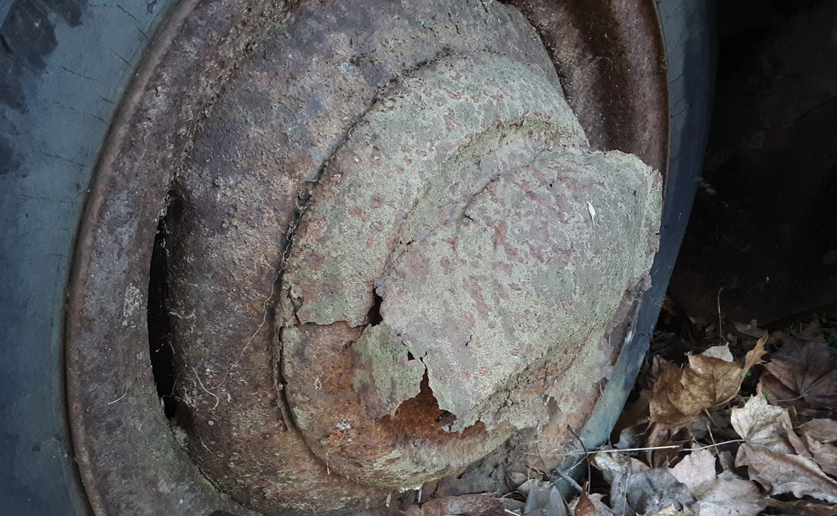 Steel hubcap closeup