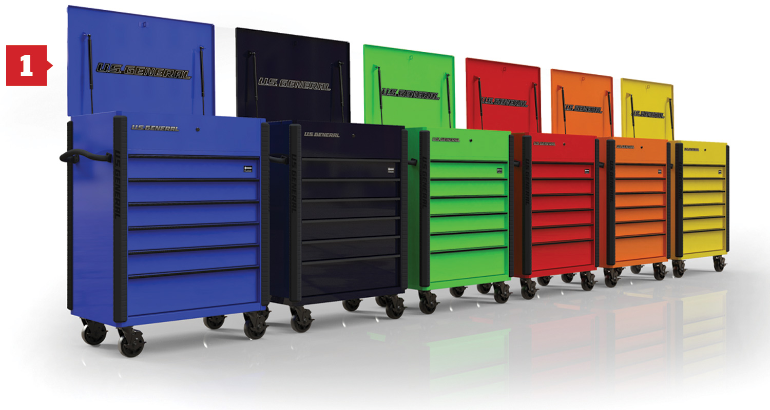 Harbor Freight Tools 34-inch, full-bank service carts in various colors