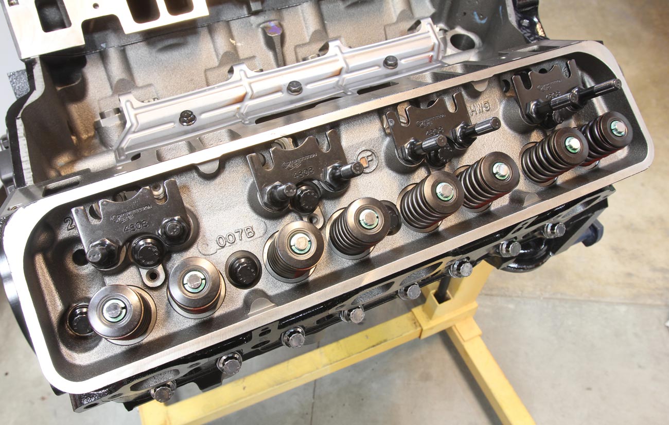 Vortec heads are installed, torqued to spec, and ready to receive pushrods and rocker arms