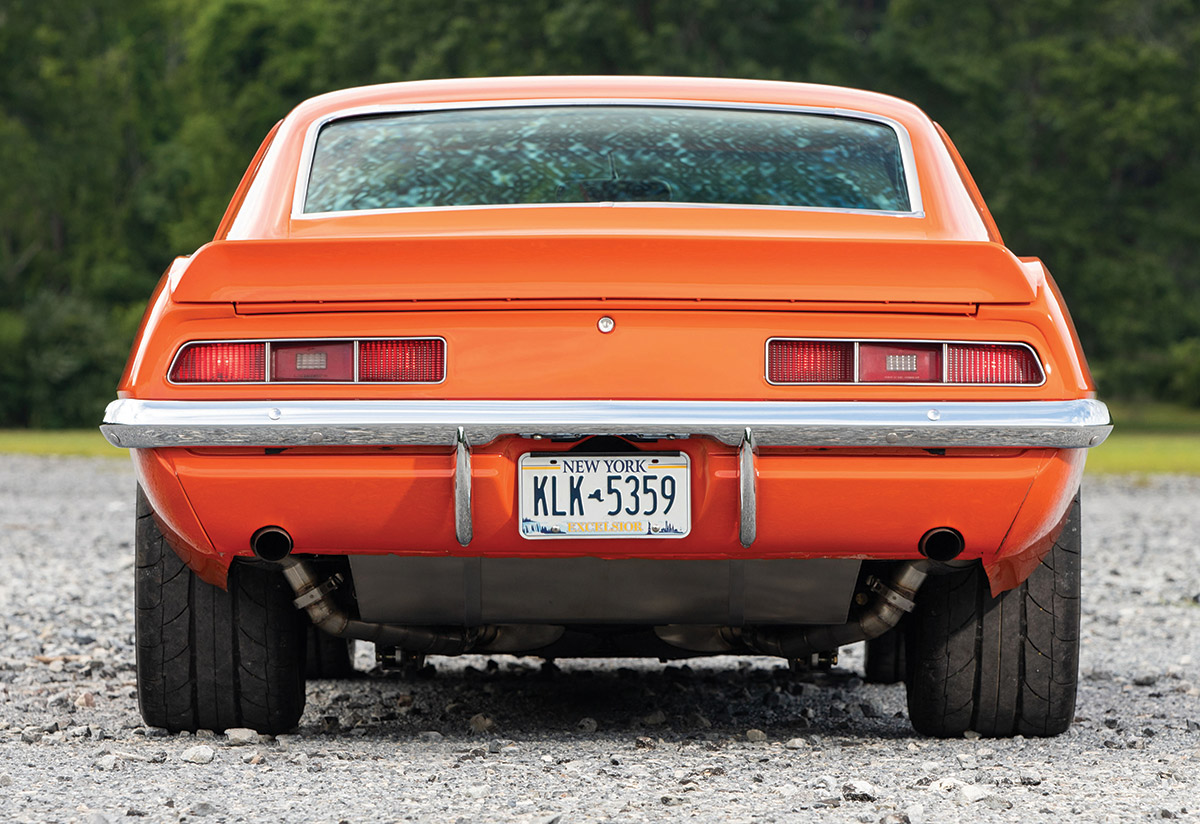 orange '69 Camaro rear view