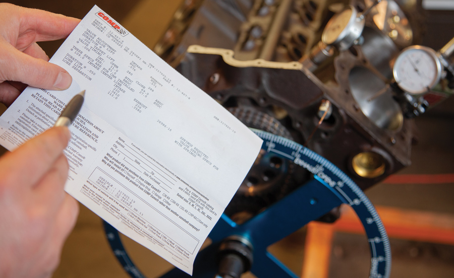 Once we bolted on the cam sprocket with the timing chain in place, we moved onto checking our cam timing. You can consult your cam card to indicate the desired intake center line for optimum performance. 