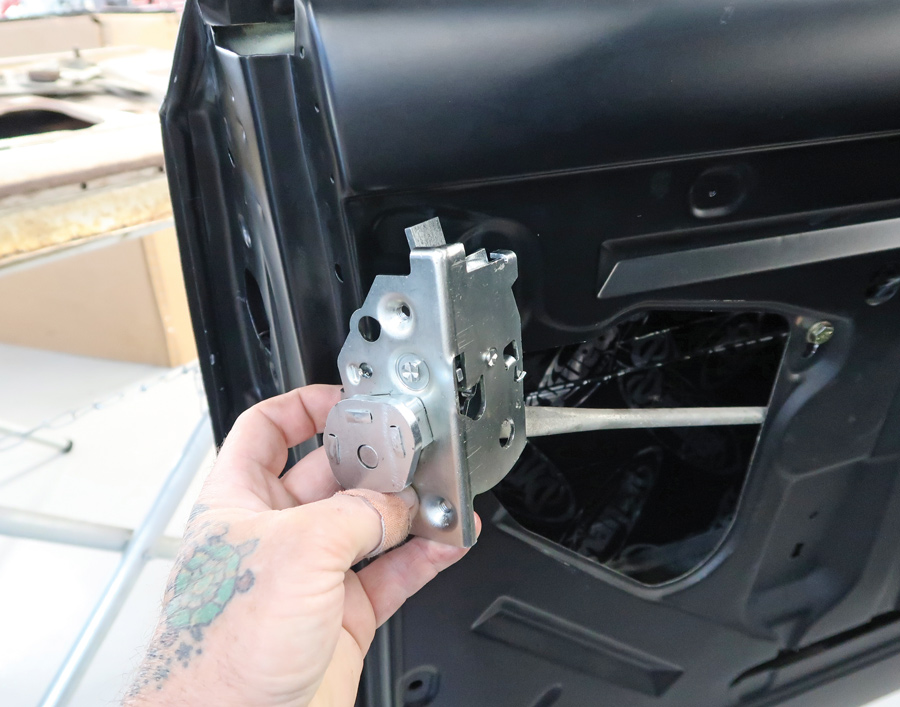Door latch assemblies are the same for all first-generation ’63-65 Chevy II models and second-generation ’65-67 coupes and sedans. Lefthand doors use PN 14335; rights use PN 14336. It’s easier to put these in before the glass is installed.