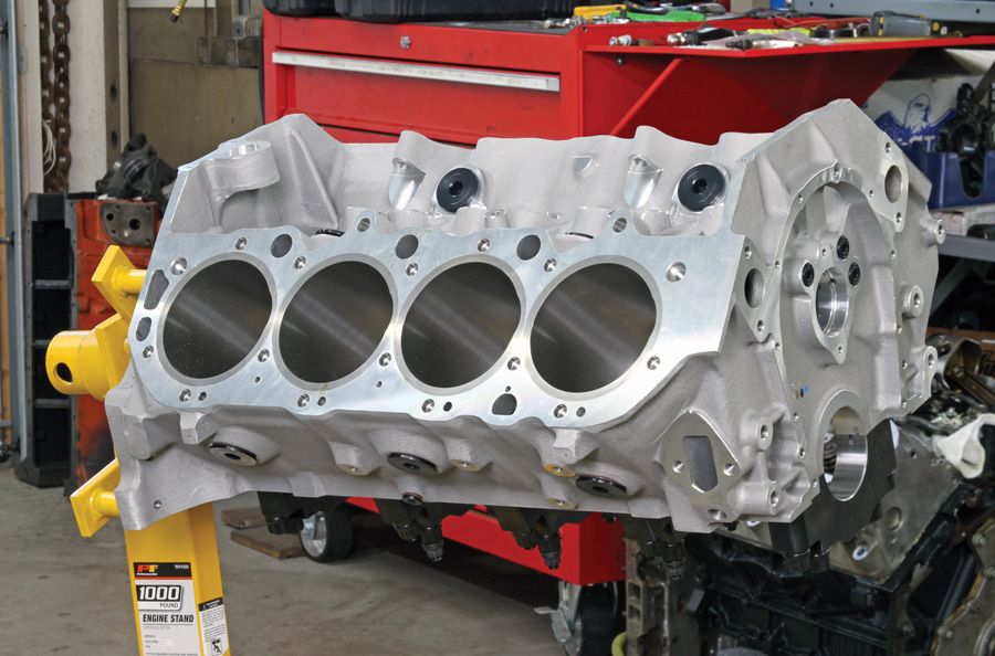 The block comes with a standard 9.800-inch deck height and centrifugally spun cast-iron cylinder sleeves, with a 4.240-inch bore diameter. Valley Performance finish-honed the sleeves to 4.250 inches just like the original ZL1.