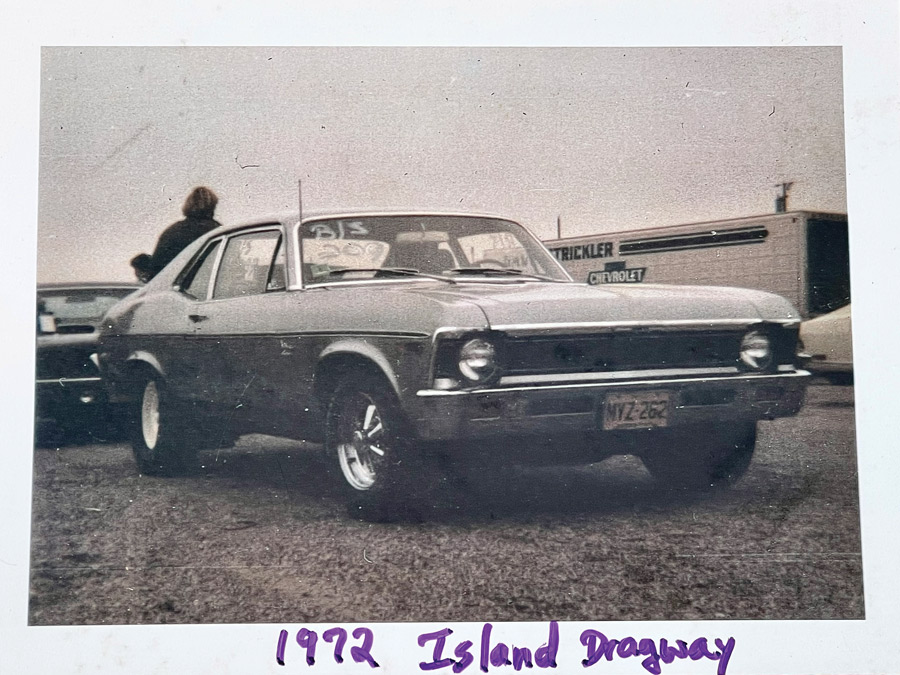 old polaroid photo at the 1972 Island Dragway