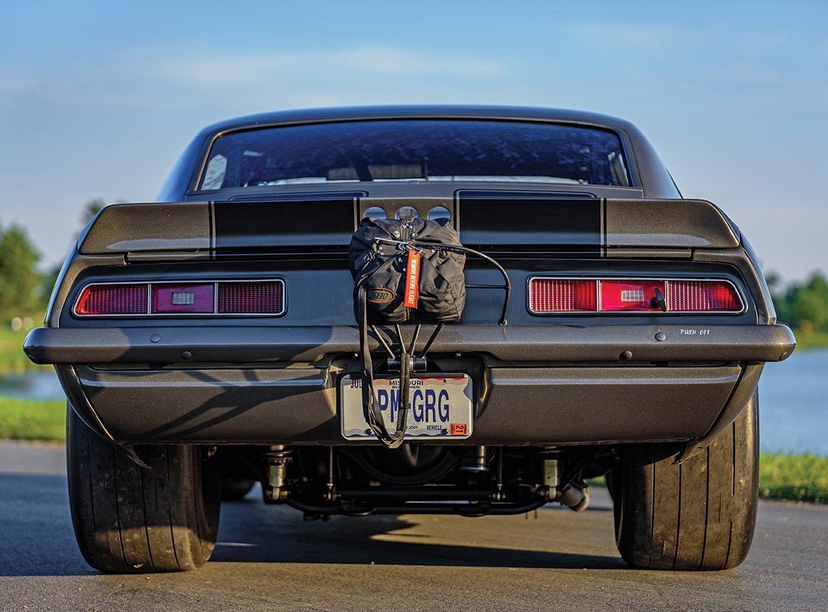 '69 camaro rear view closeup of bumper and taillights