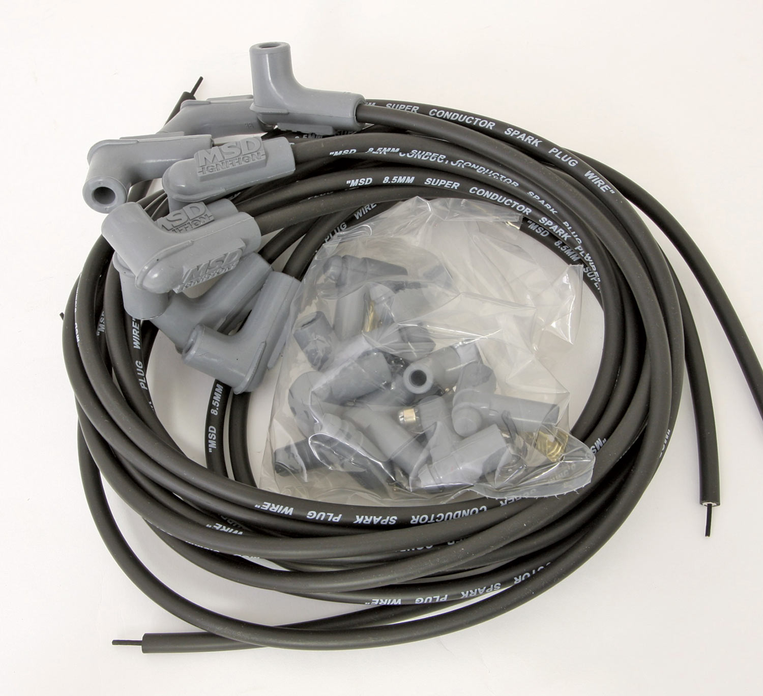 view of a pile of spark plug wires (PN MSD-35593), yet to be installed