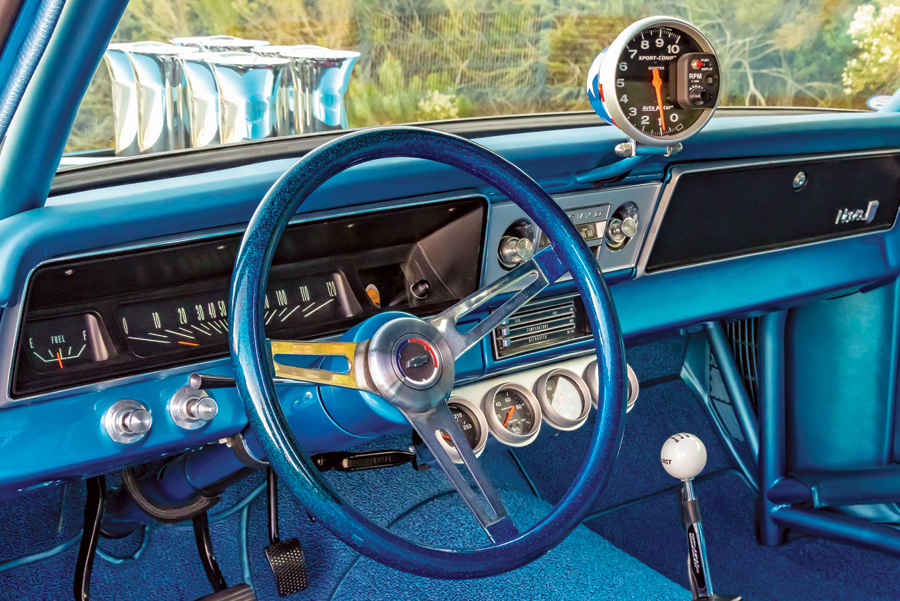 blue '66 Nova steering wheel
