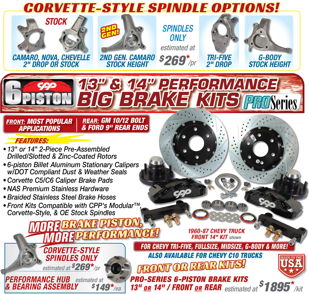 Corvette style spindle options and performance big brake kits products