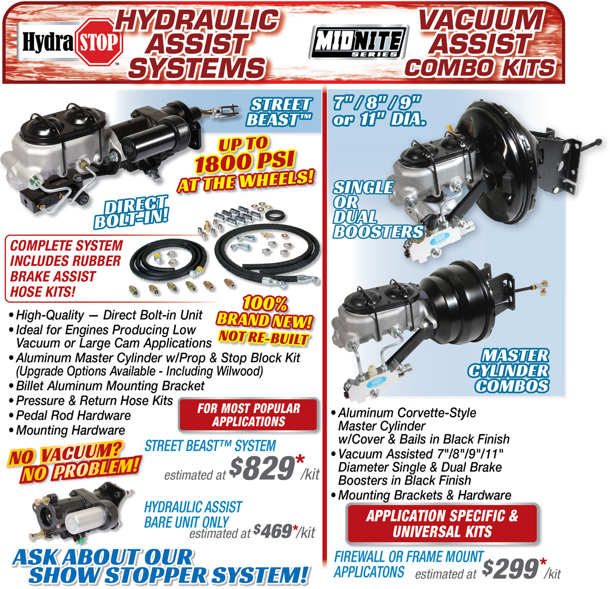 hydraulic assist systems and vacuum assist combo kits products