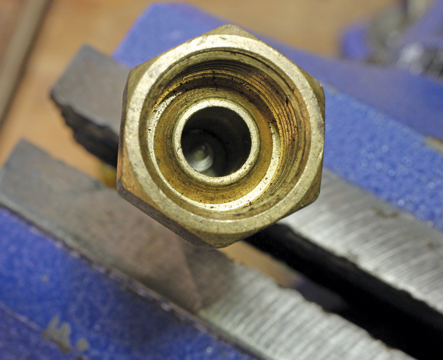 It’s been our experience with carburetor fittings and other female brass fittings that these can be over-tightened, which deforms the soft, coned sealing surface. Once deformed, the fitting will likely leak even with the best 45- degree flare on the tubing. 