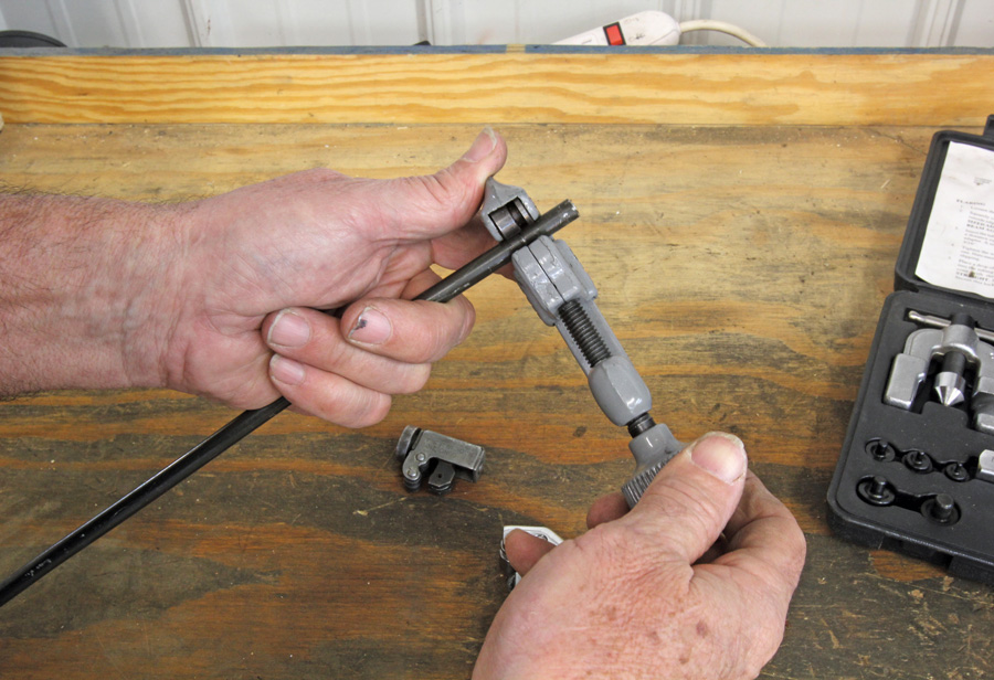 The first step is cutting the tubing. Standard tubing cutters lead a thin burr on the inside of the tubing that must be removed to achieve a good flare. 