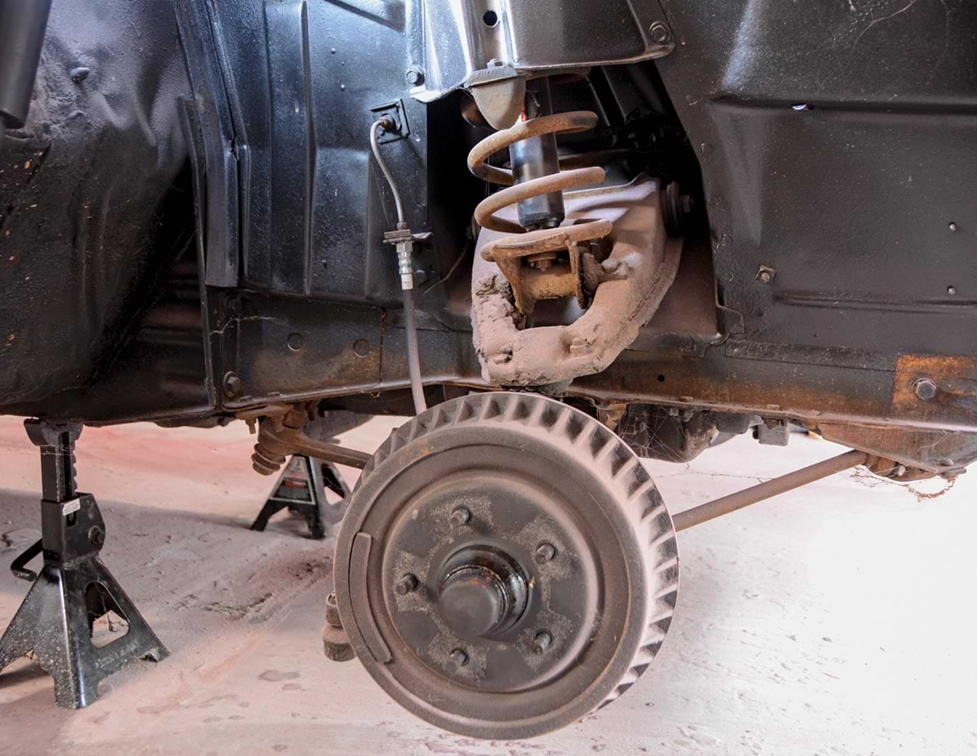 the crusty underpinnings of an all-original ’66 Chevy II