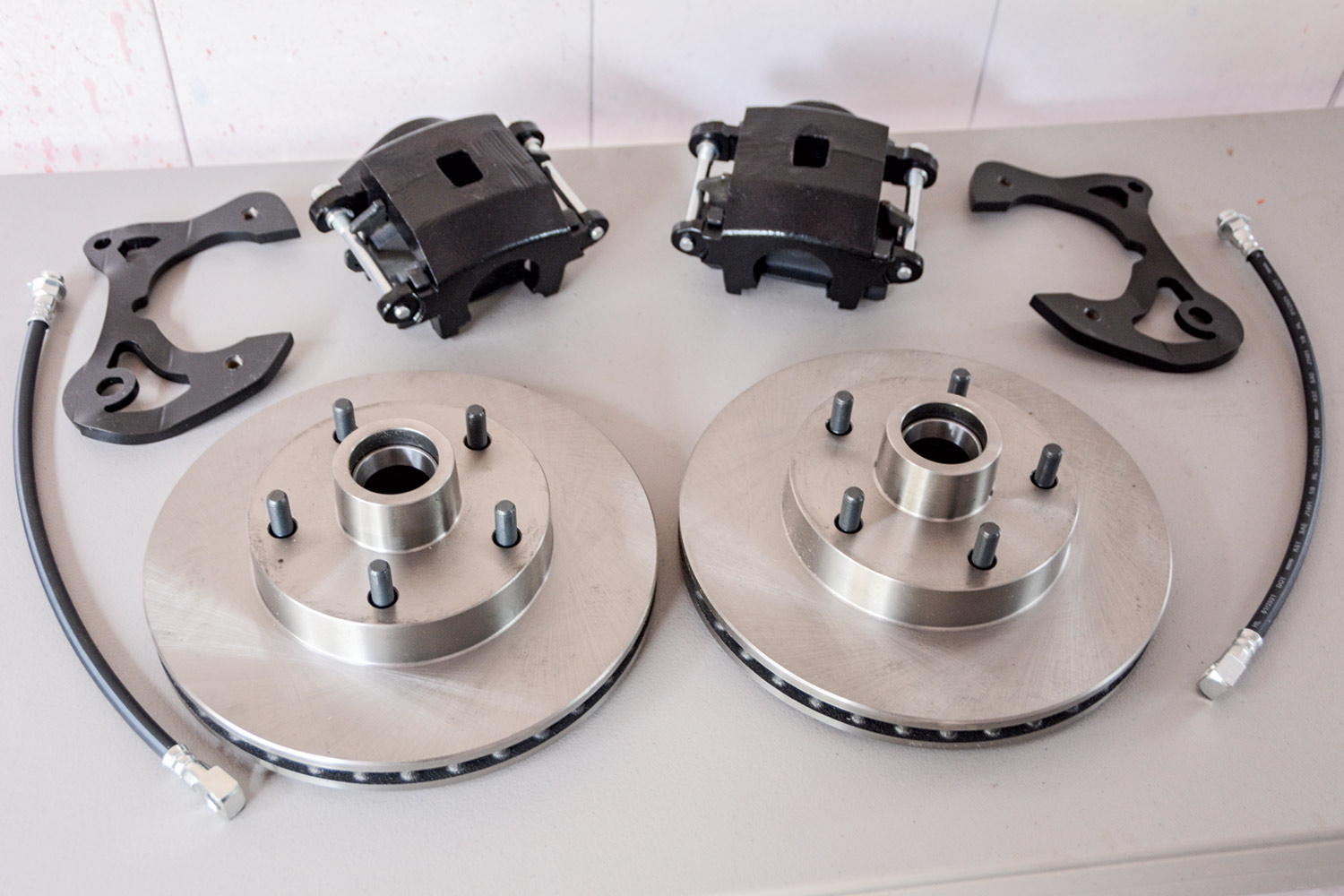 a CPP stock spindle disc brake conversion kit (PN 6566CBK-SN) parts on display