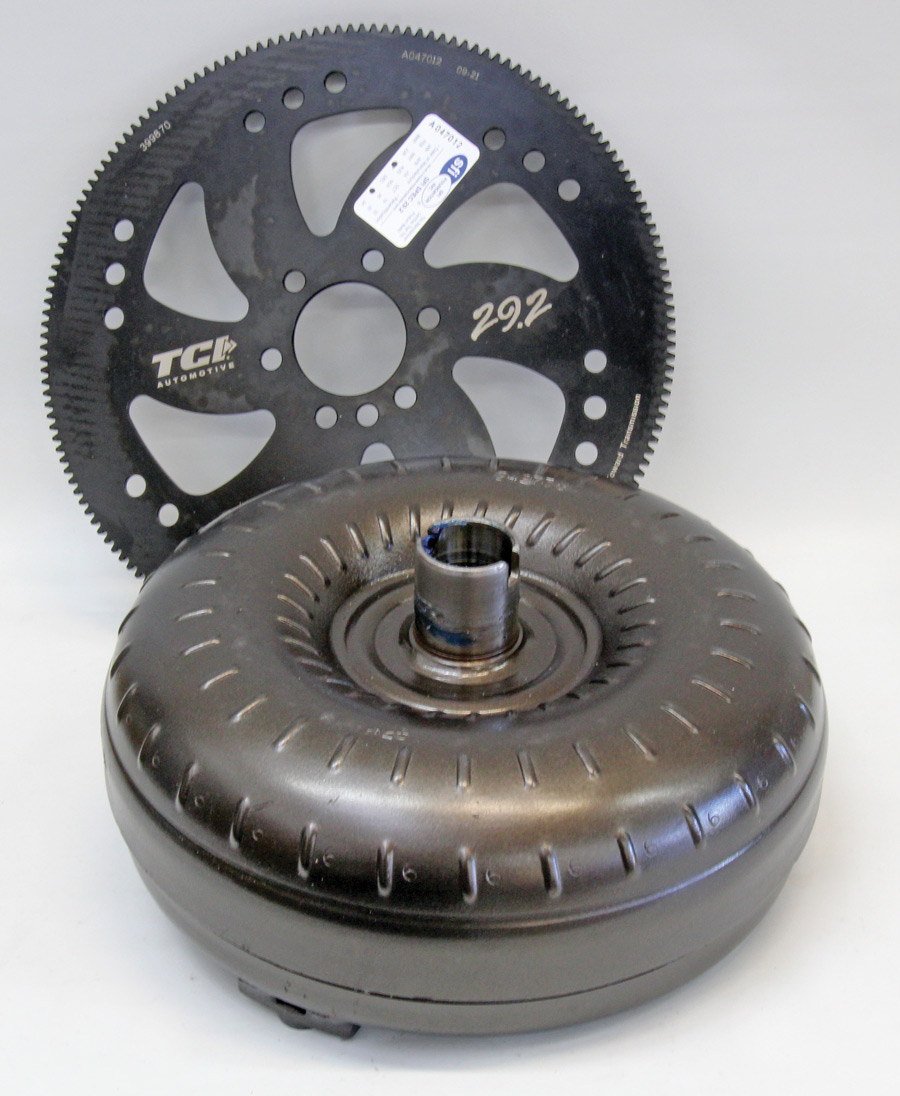 With the transmission assembled, we added a TCI Saturday Night Special lockup converter and billet steel flexplate to complete the assembly. The part numbers are listed in the parts list chart on page 74.