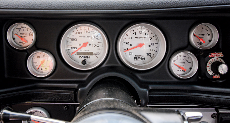 red '71 Camaro dashboard gauges and meters
