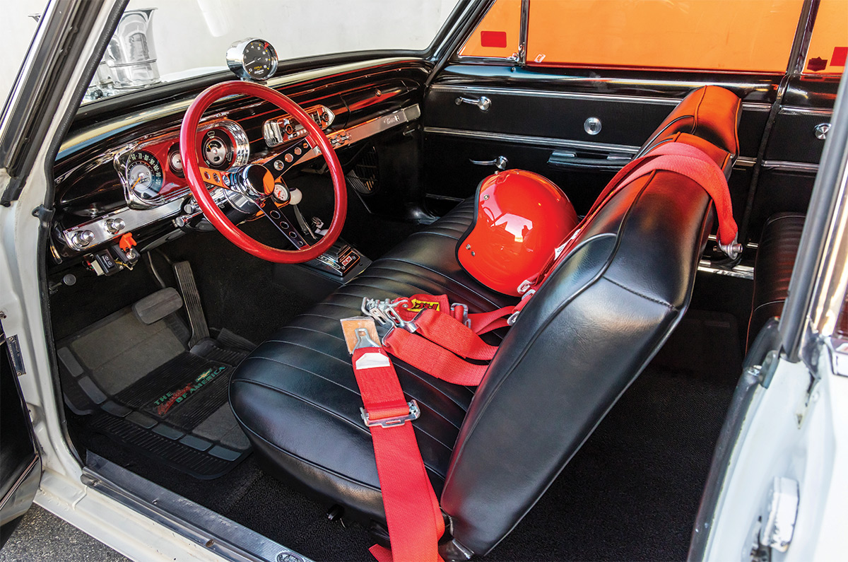 ’65 Chevy II Nova interior view of seats and seatbelts