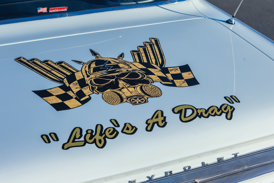 ’65 Chevy II Nova sticker decal that reads Life's a Drag