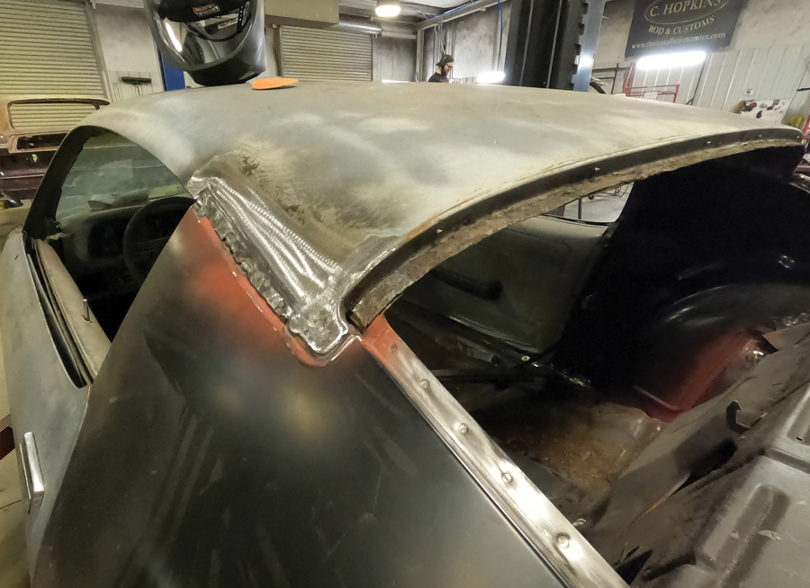 The corner of the glass channel gets filled and it’s ready for the Medallion E-coat in a can treatment to prevent rust and corrosion prior to bodywork.