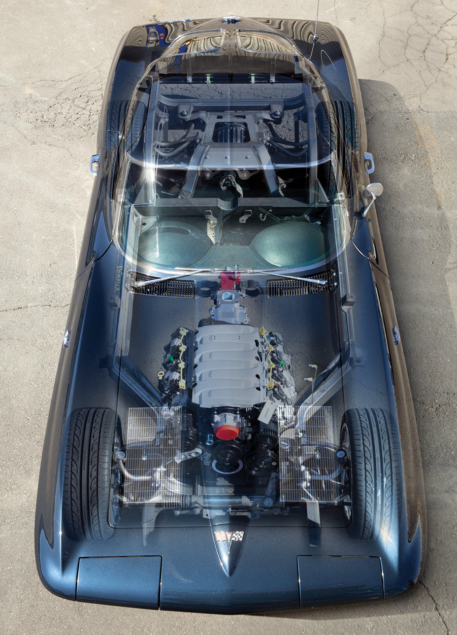 Overhead look of Corvette that is see through