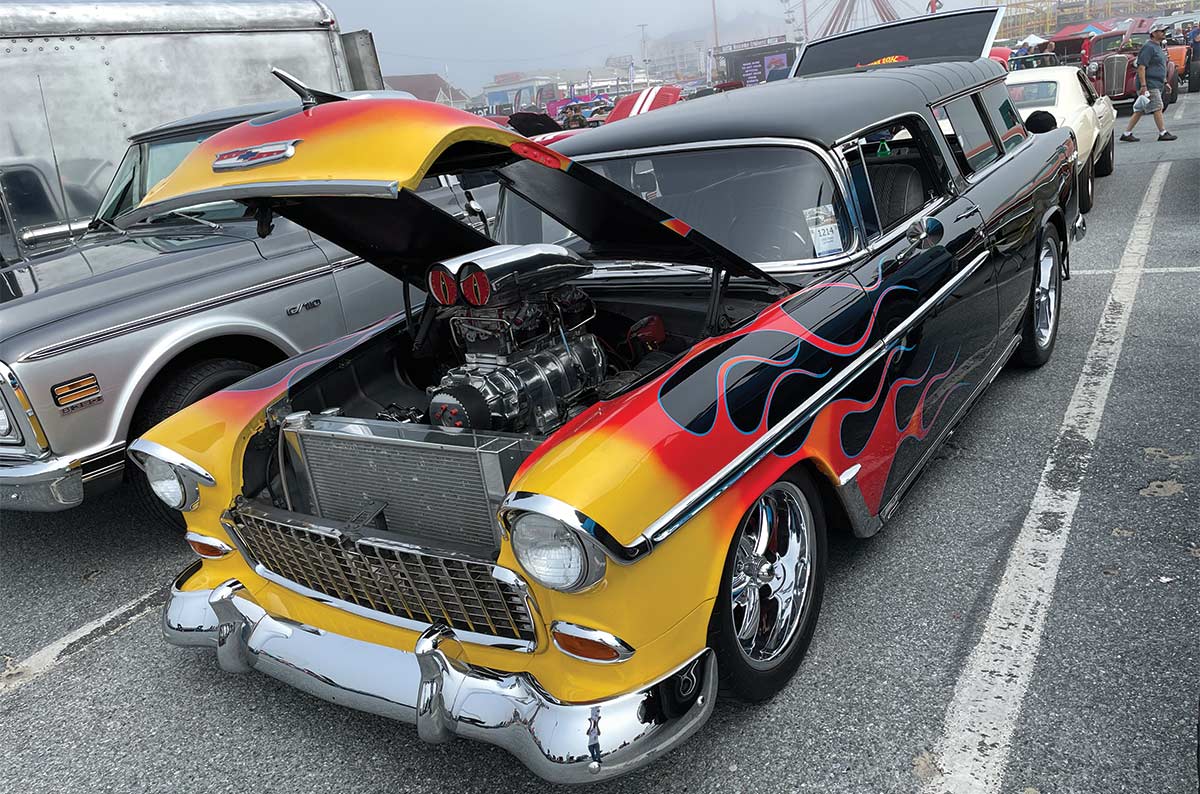 black chevy nomad with flames