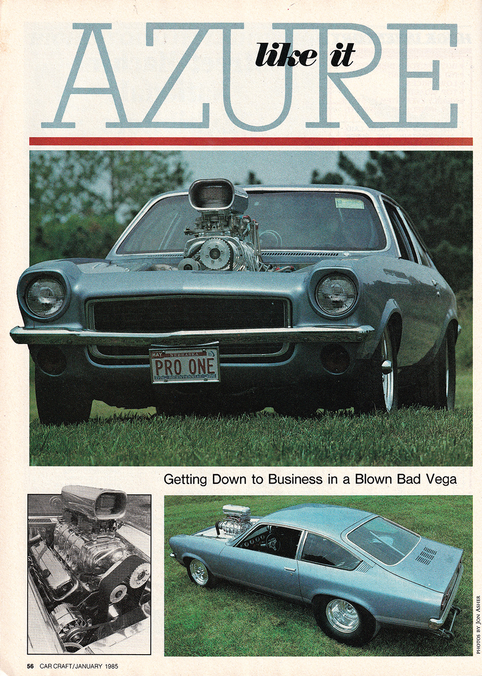 Blown '73 Vega on 1985 Car Craft magazine cover