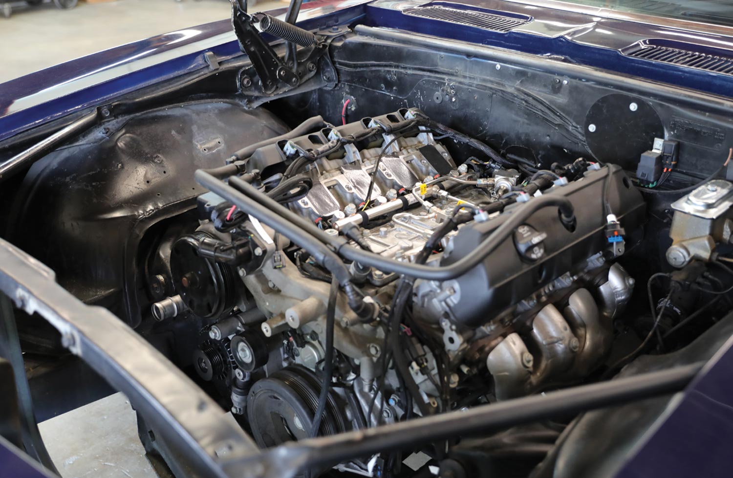 full view of the Camaro LT1 Gen V V-8 engine