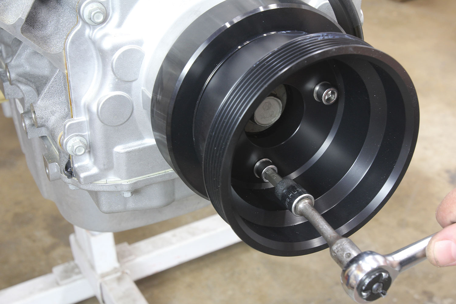 the new Concept One crank pulley is installed using the provided stainless steel socket head cap fasteners