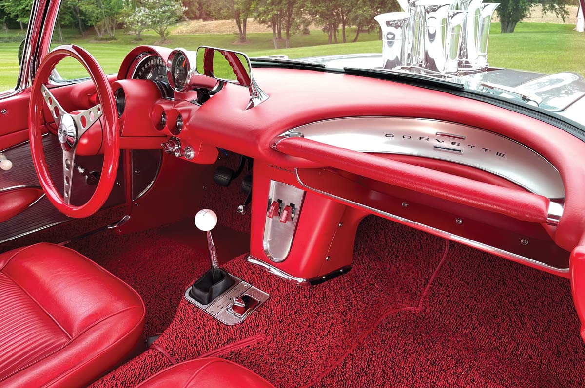 red interior in a ’61 Corvette