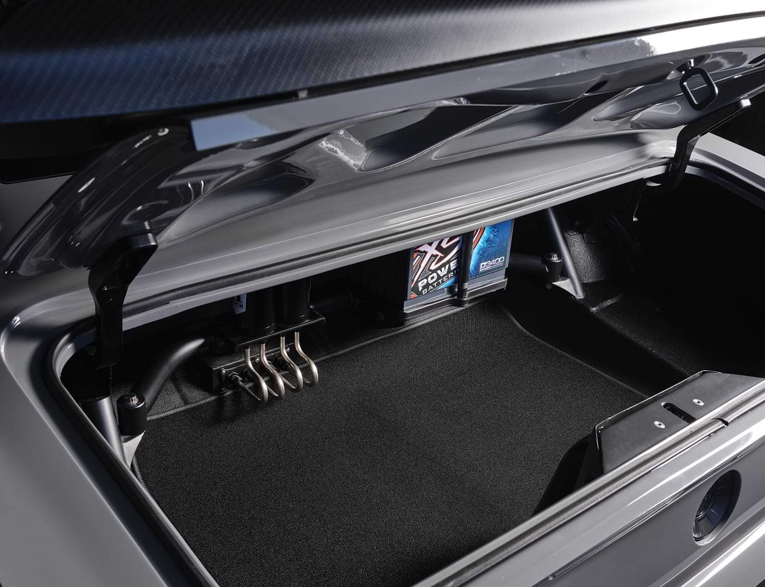 view inside the '69 Camaro's open tailgate