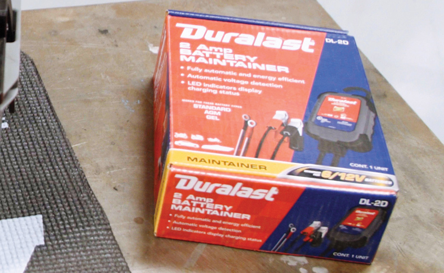 Red and Blue Duralast Battery Maintainer box