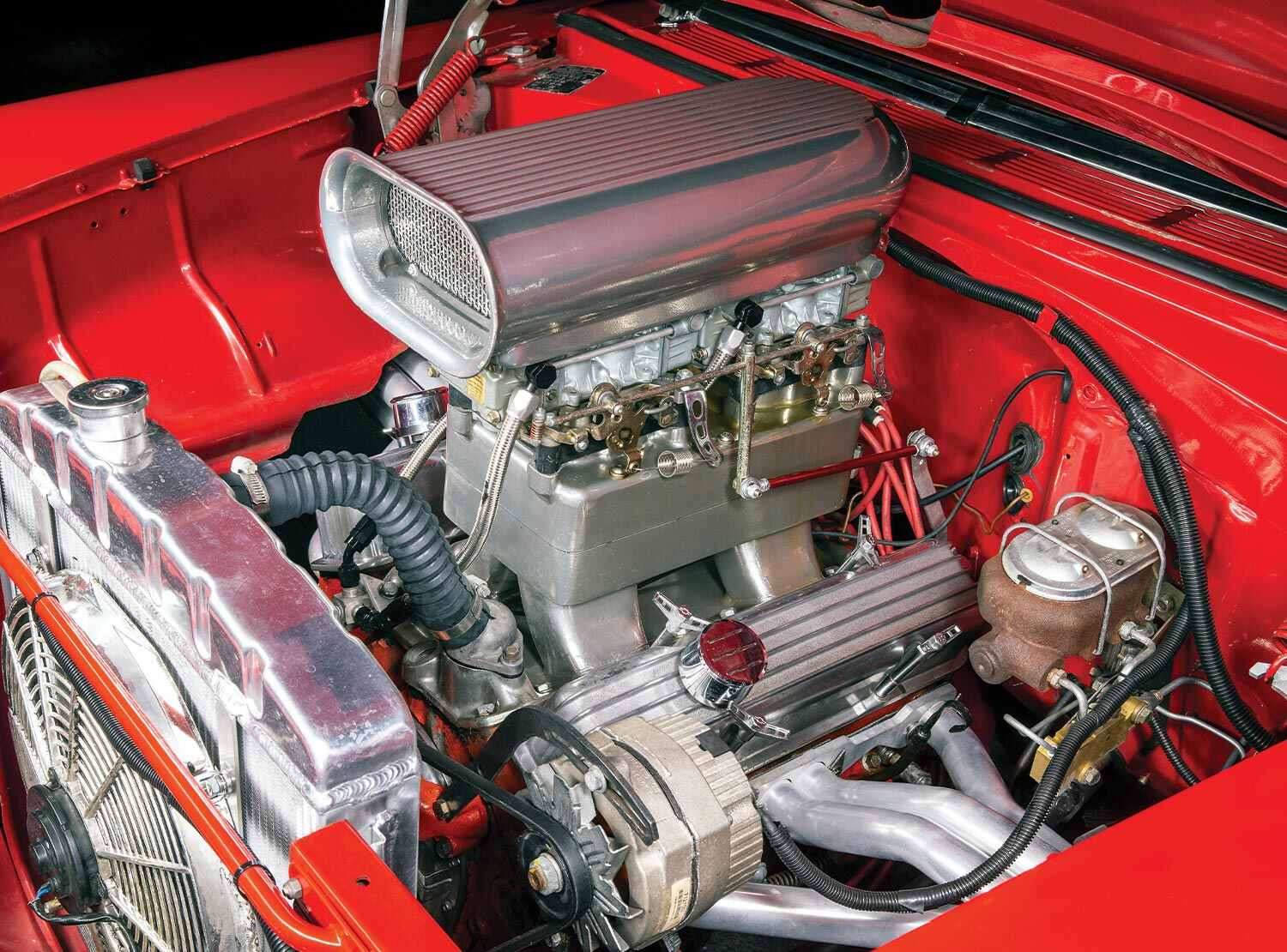 three quarter view of the '55 Chevy gasser engine