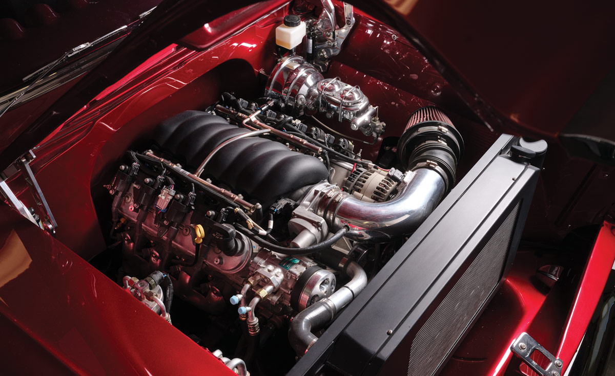 engine of red chevy 150
