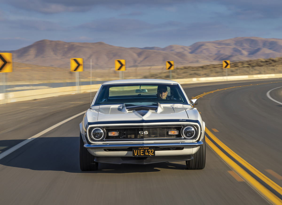front view of 68' Camaro driving