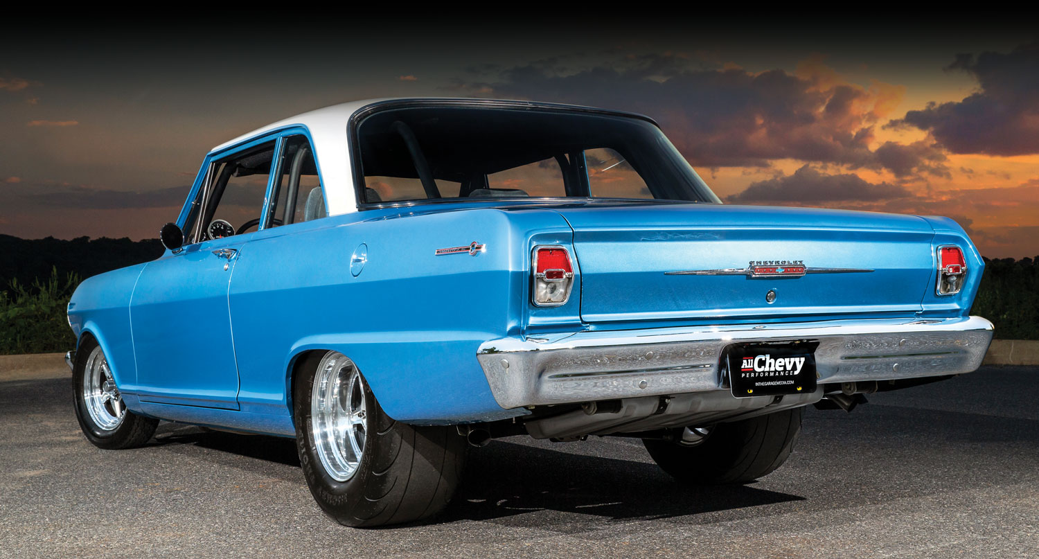 rear of a blue 1963 Chevy II