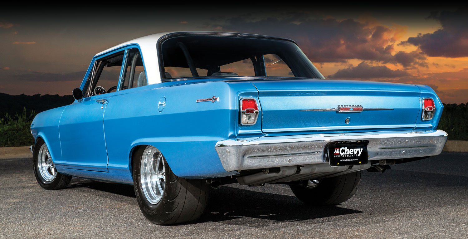rear of a blue 1963 Chevy II