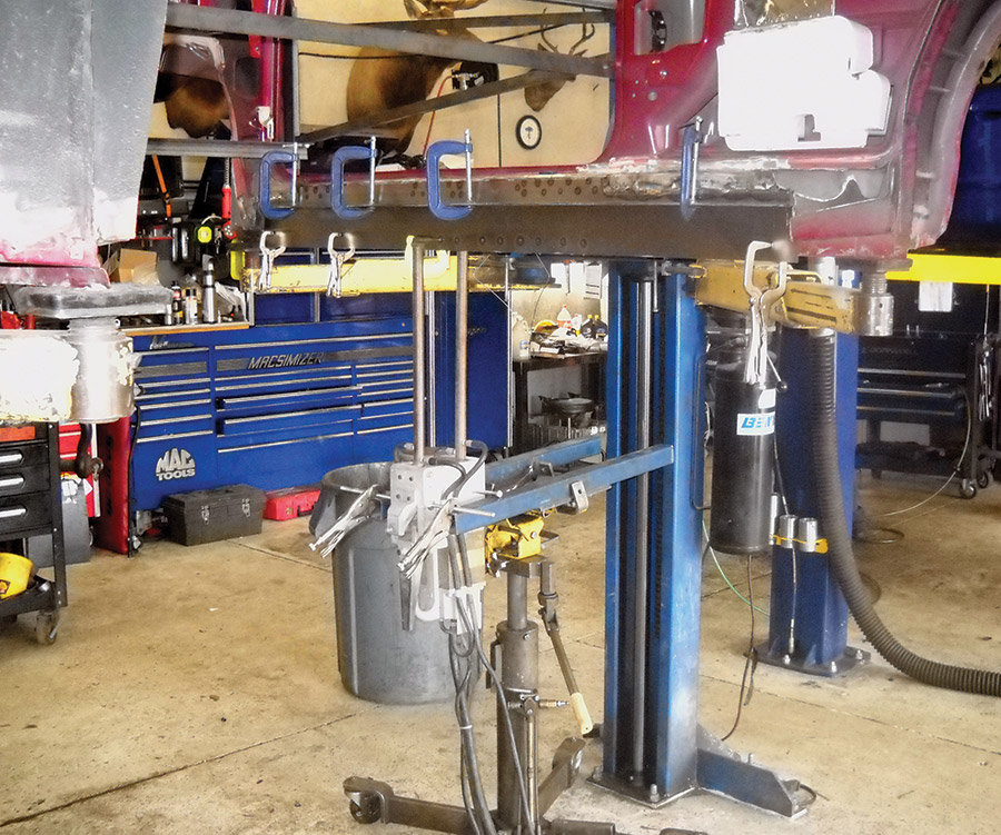 After separating the upper body shell from the unitized chassis, lower-body reinforcements were added to shore up the shell’s strength.