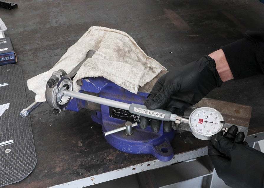A benchtop vise was necessary for securing the rod while torquing the bolts to spec and measuring the bearing diameter