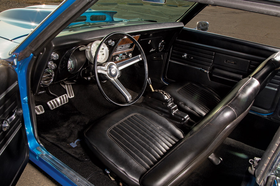 black leather front seat interior in a '68 Chevy Camaro