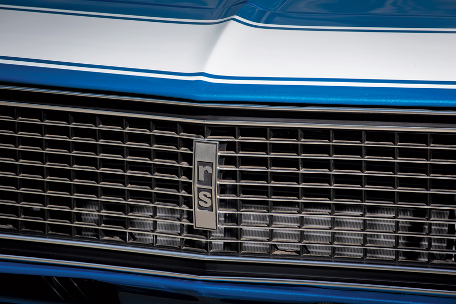 close up of the grille on a '68 Chevy Camaro